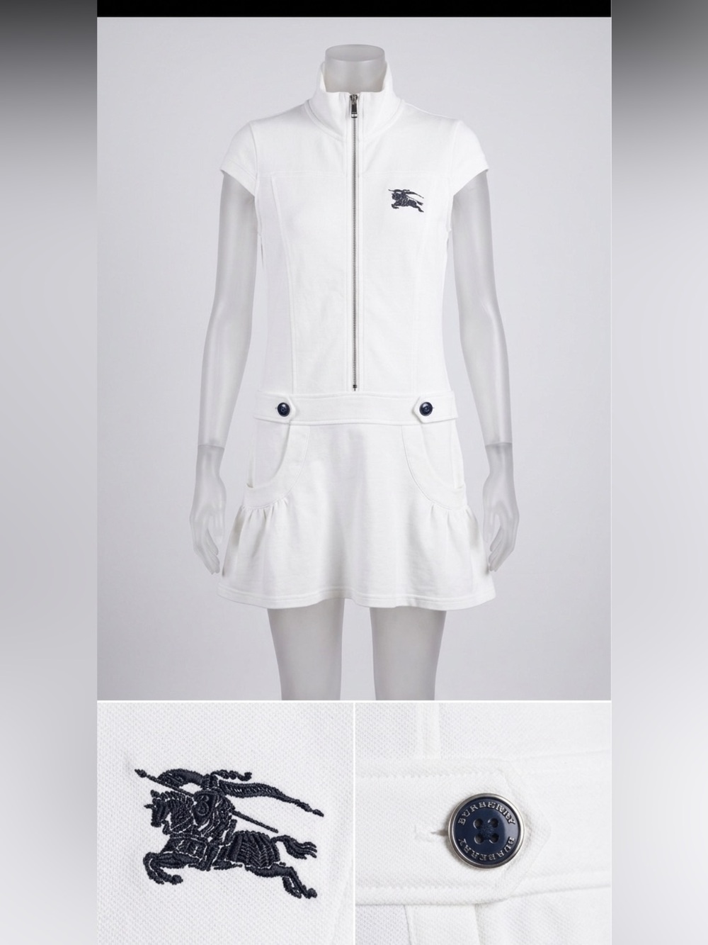 Burberry White Zip-Up Polo Dress Knight Logo - NWT/NWOT - S - Picture 1 of 9